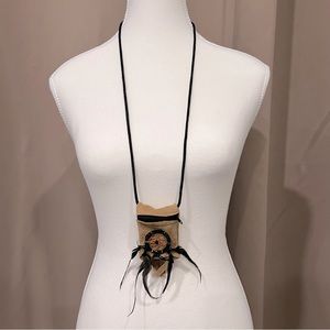 Dreamcatcher Necklace Pouch - Beige suede